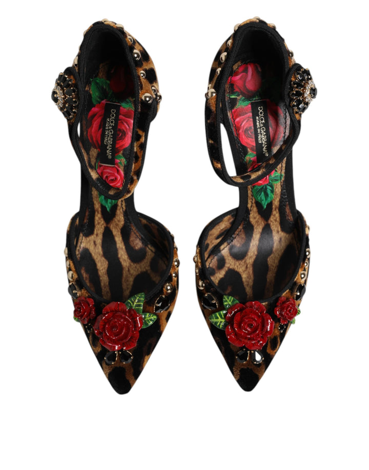 Brown Leopard Crystal Roses Pumps Shoes