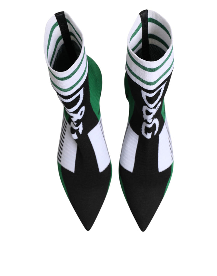 Green Stretch Sock Style Ankle Boots Shoes