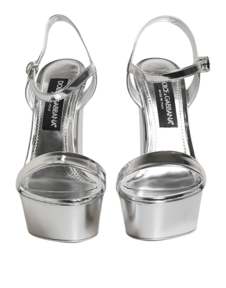 Silver Leather Platform Keira Sandals Shoes