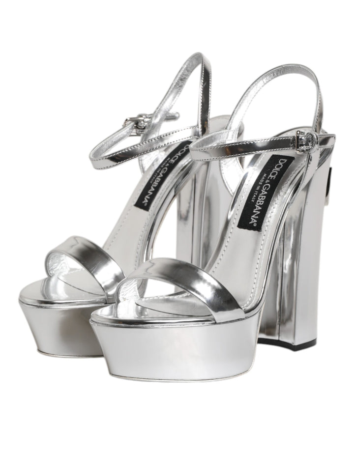 Silver Leather Platform Keira Sandals Shoes