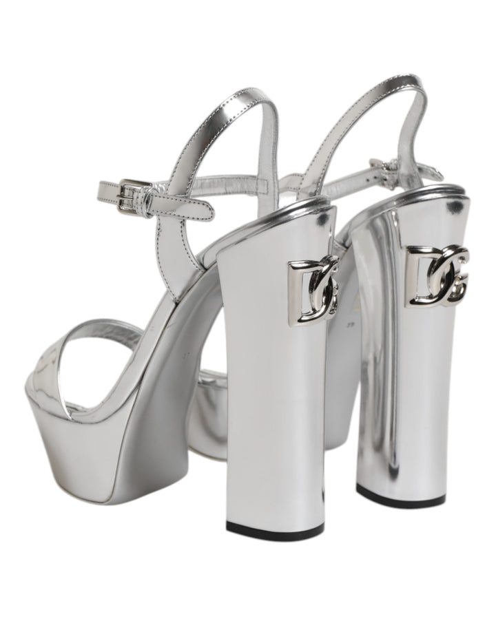 Silver Leather Platform Keira Sandals Shoes