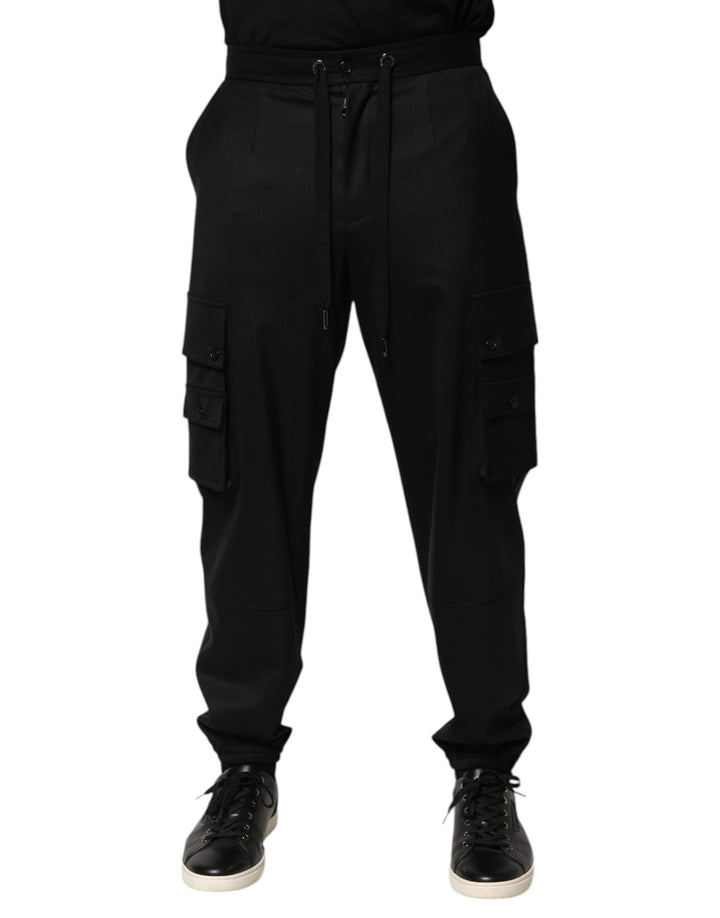 Solid Black Cargo Jogger Men Sweatpants Pants