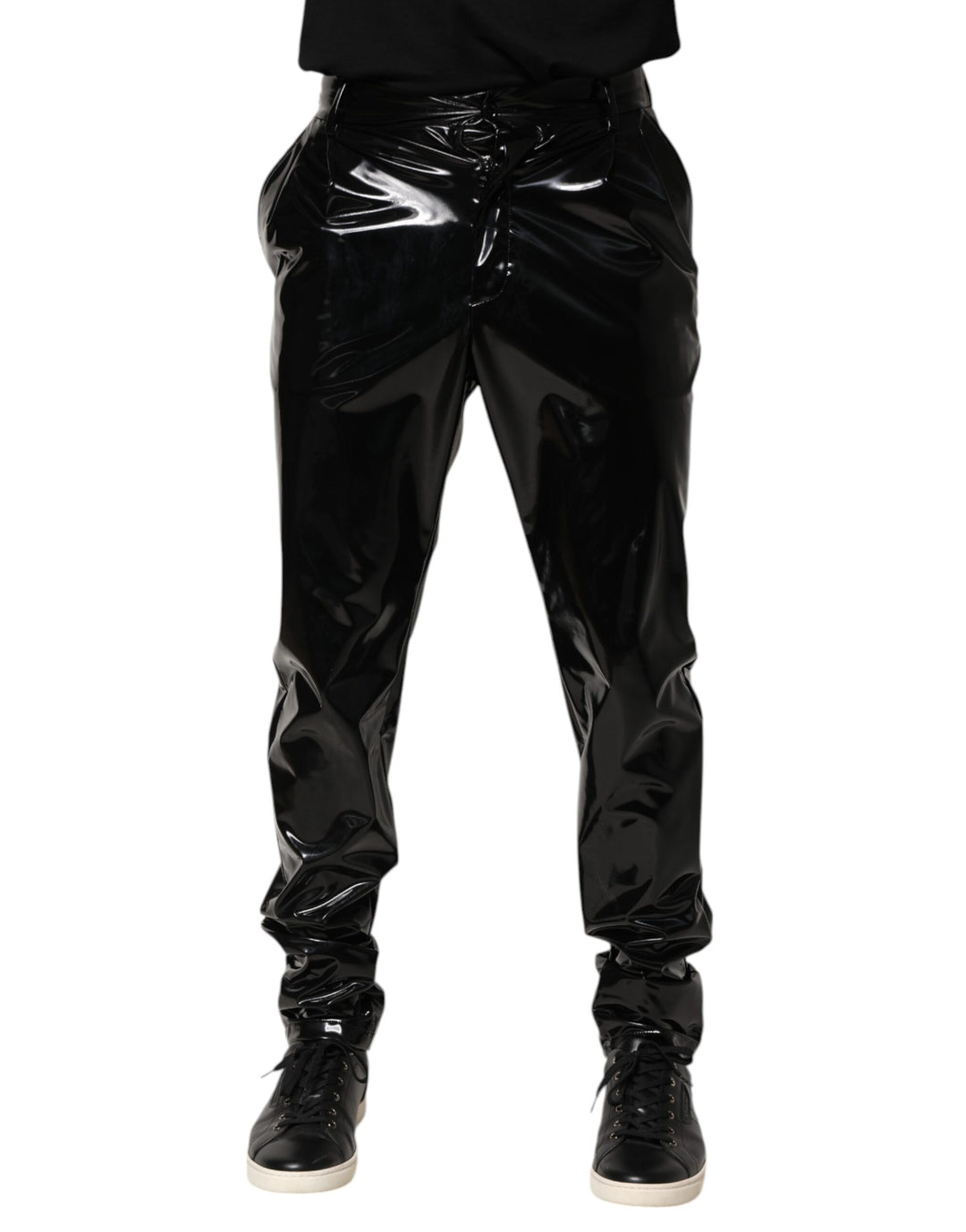 Black Polyester Mid Waist Men Trouser Pants