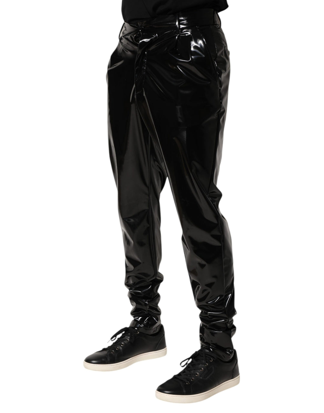 Black Polyester Mid Waist Men Trouser Pants