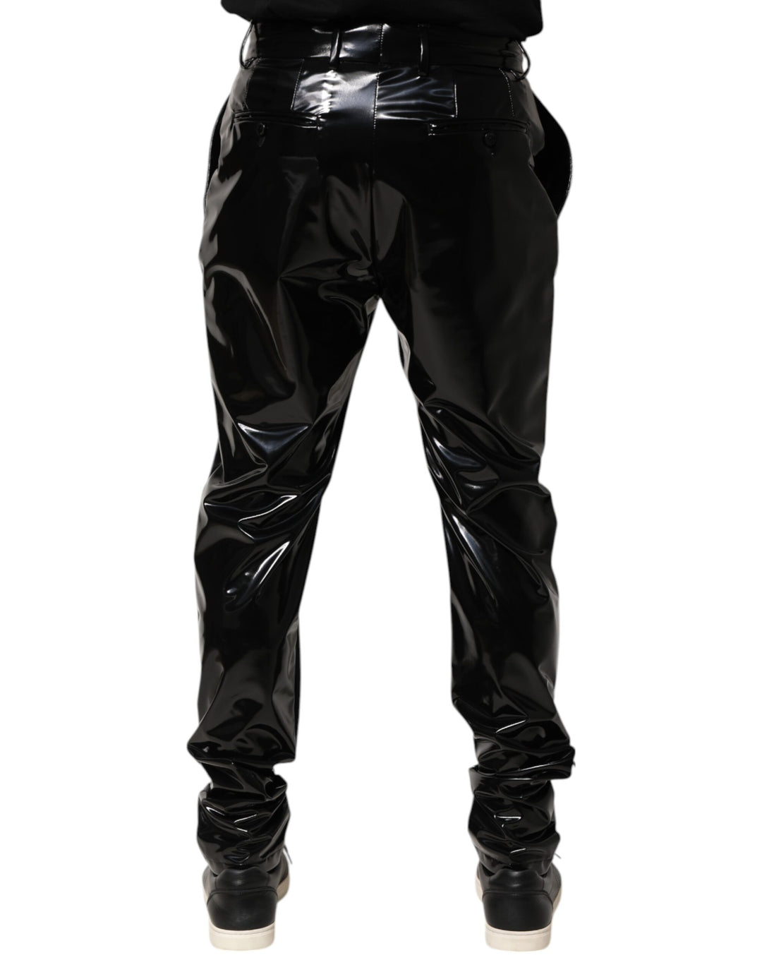 Black Polyester Mid Waist Men Trouser Pants
