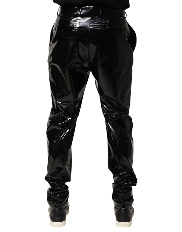 Black Polyester Mid Waist Men Trouser Pants