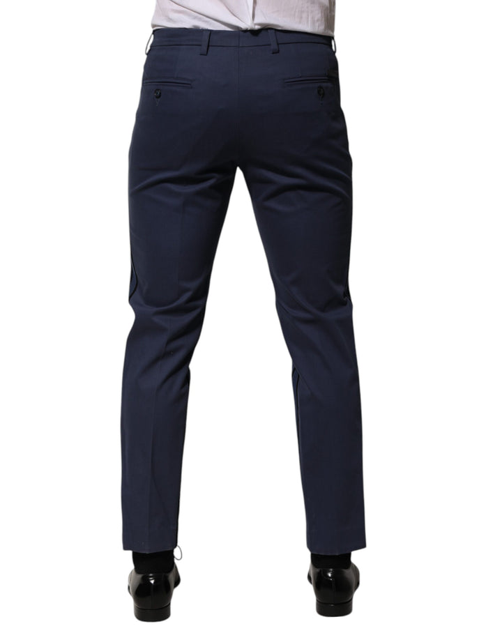Blue Cotton Tapered Men Formal Trousers Pants