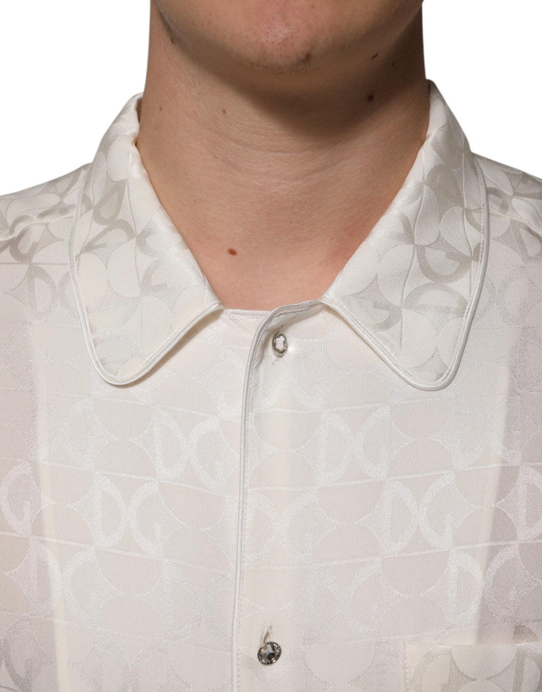 White Silk DG Logo Print Long Sleeves Shirt