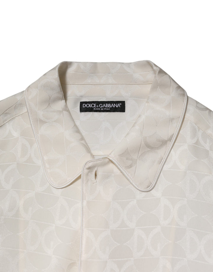 White Silk DG Logo Print Long Sleeves Shirt