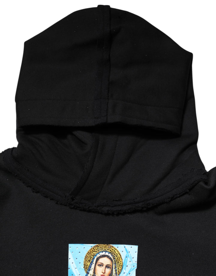 Black Printed Hoodie Crystal Embellished Jacket