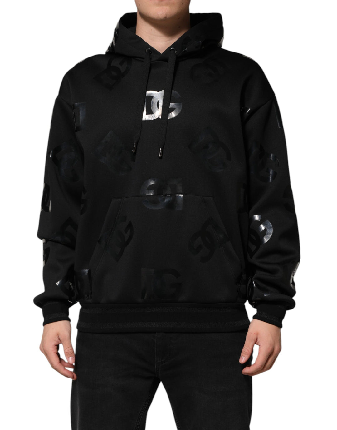 Black DG Logo Hoodie Metallic Print Sweater