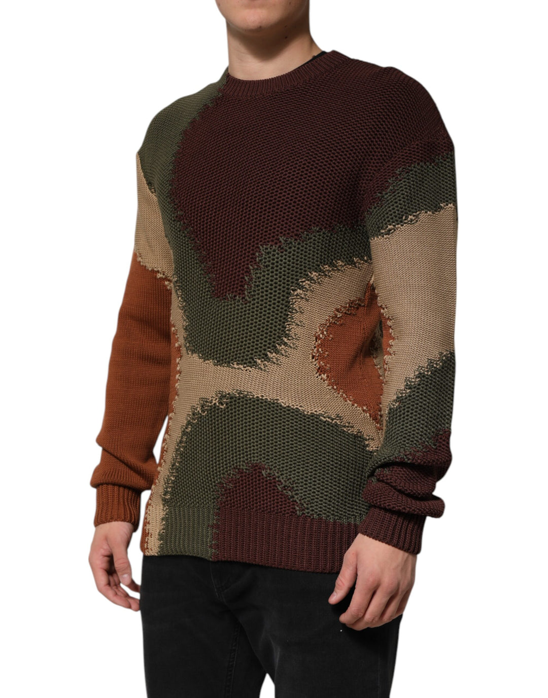 Multicolor Cotton Abstract Men Pullover Sweater