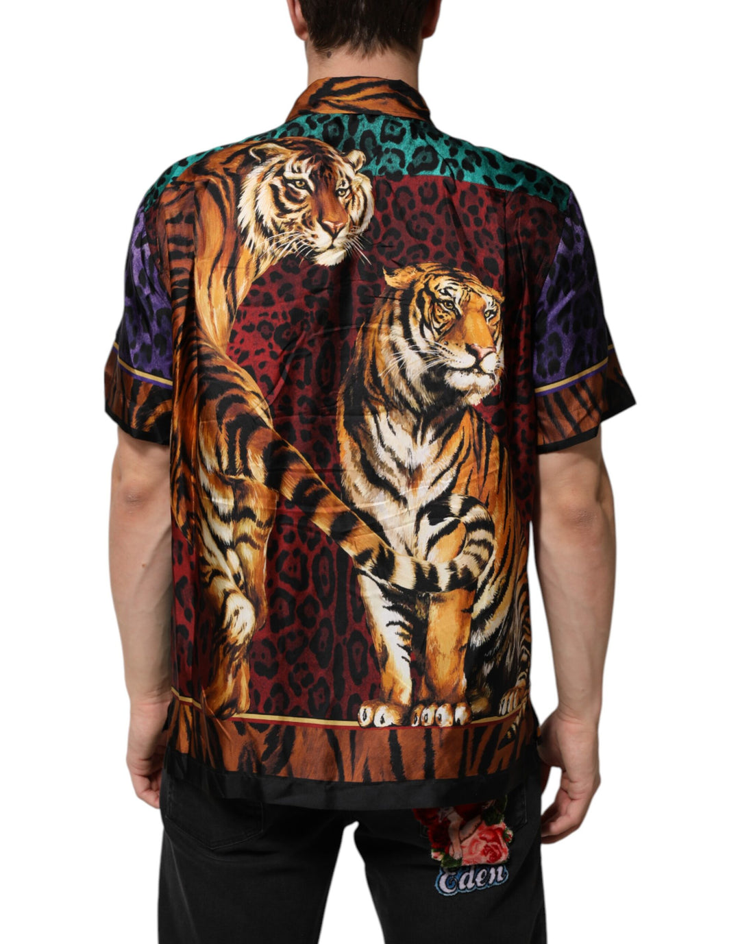 Multicolor Silk Tiger Print Hawaiian T-shirt