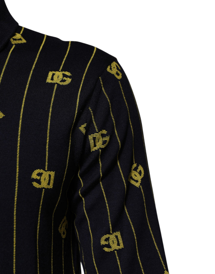 Black Logo Jacquard Knitted Polo Shirt T-shirt