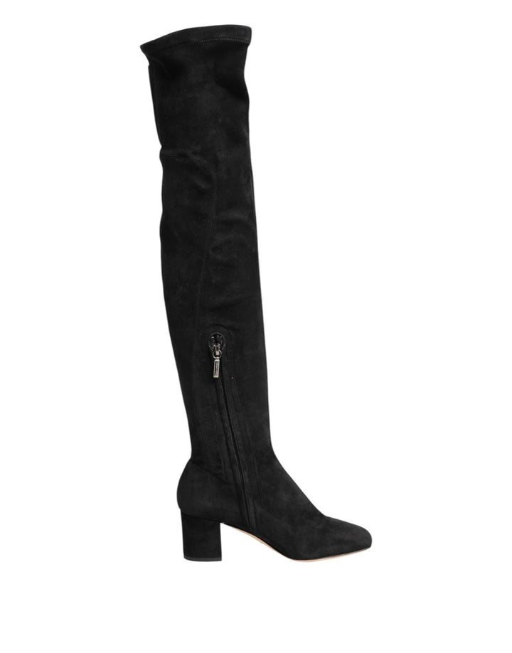 Black Suede Leather Knee High Boots Shoes