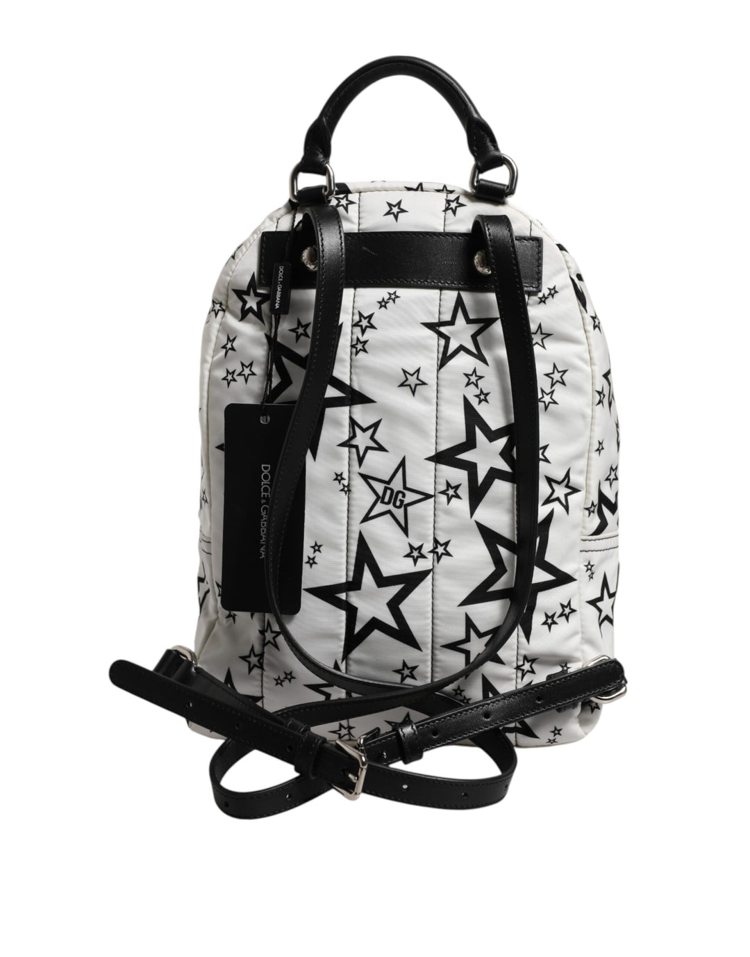 White DG Stars Print Nylon Travel Backpack Bag
