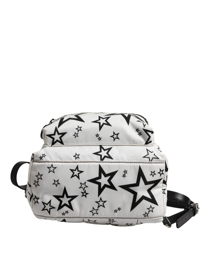 White DG Stars Print Nylon Travel Backpack Bag