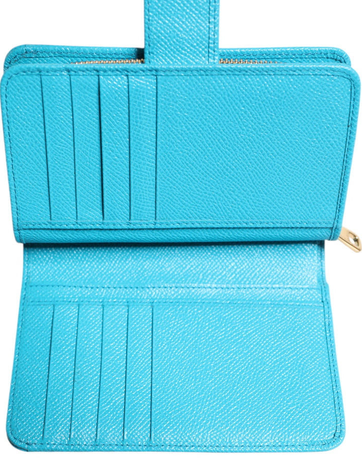 Light Blue Leather Bifold Continental Clutch Wallet