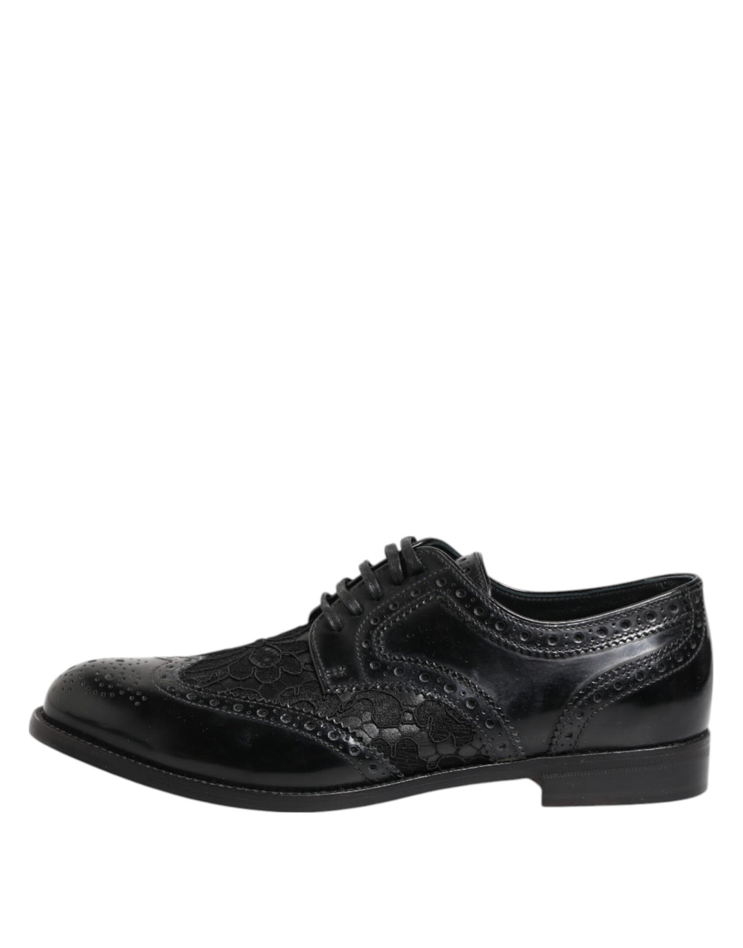 Black Leather Floral Lace Dress Formal  Shoes