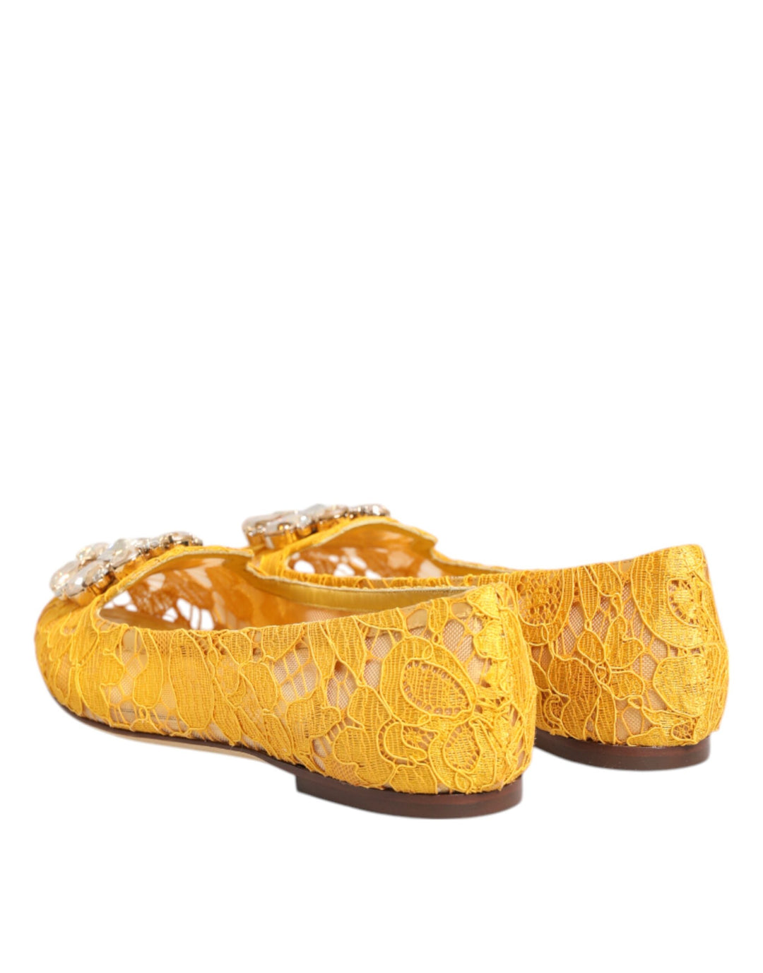 Yellow Taormina Lace Crystals Flats Shoes