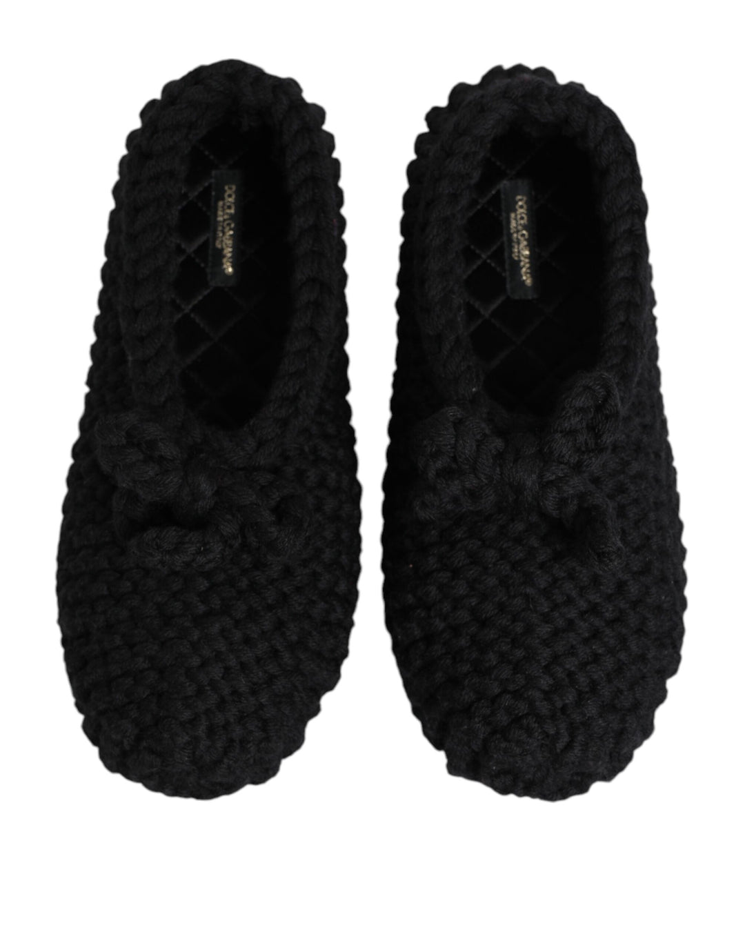 Black Wool Knit Slip On Ballerina Flats Shoes