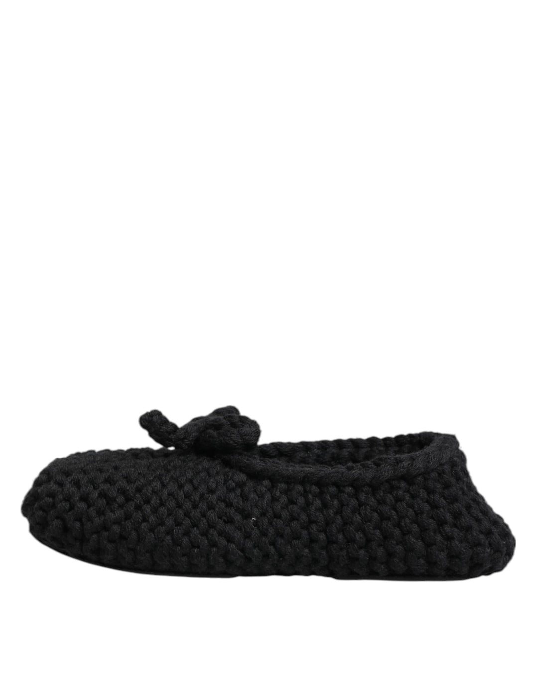Black Wool Knit Slip On Ballerina Flats Shoes