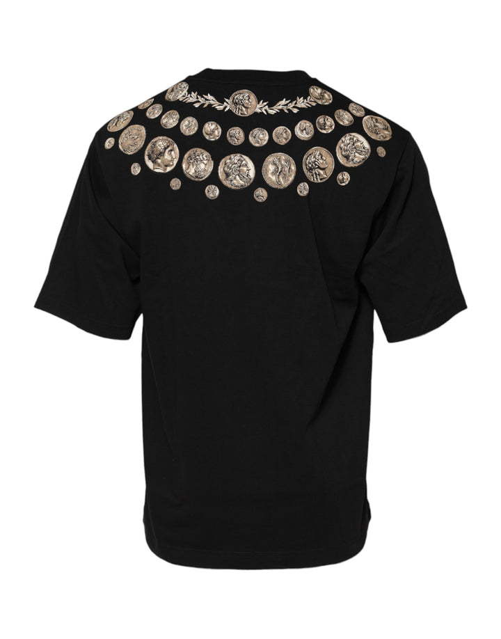Black Coin Print Cotton Crew Neck T-shirt