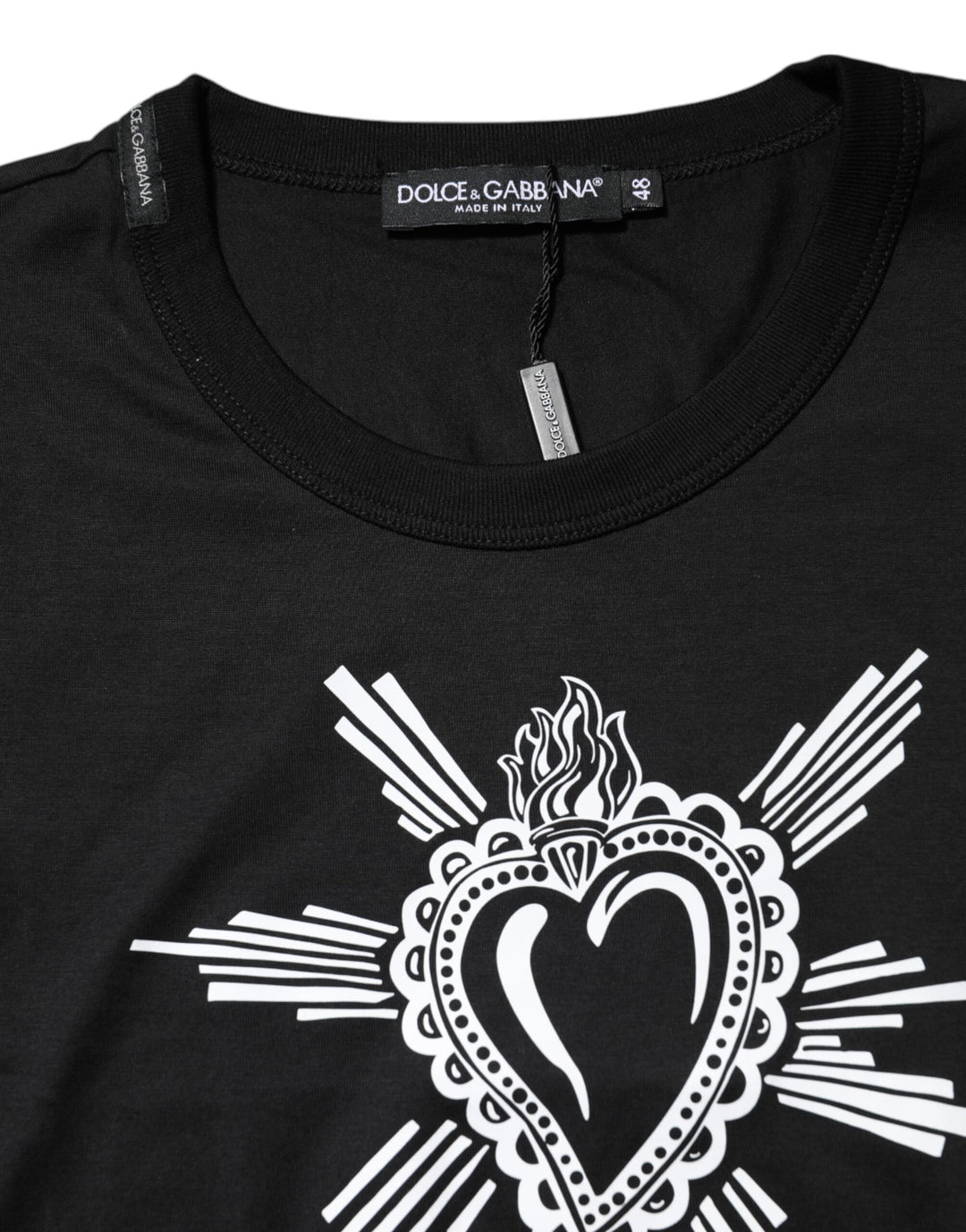 Black Sacred Heart Cotton Crew Neck T-shirt
