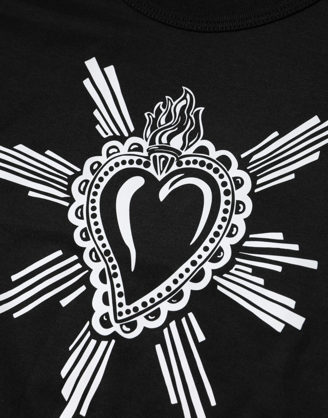 Black Sacred Heart Cotton Crew Neck T-shirt