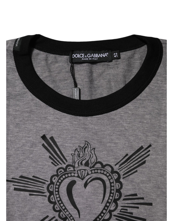 Gray Sacred Heart Cotton Crew Neck T-shirt