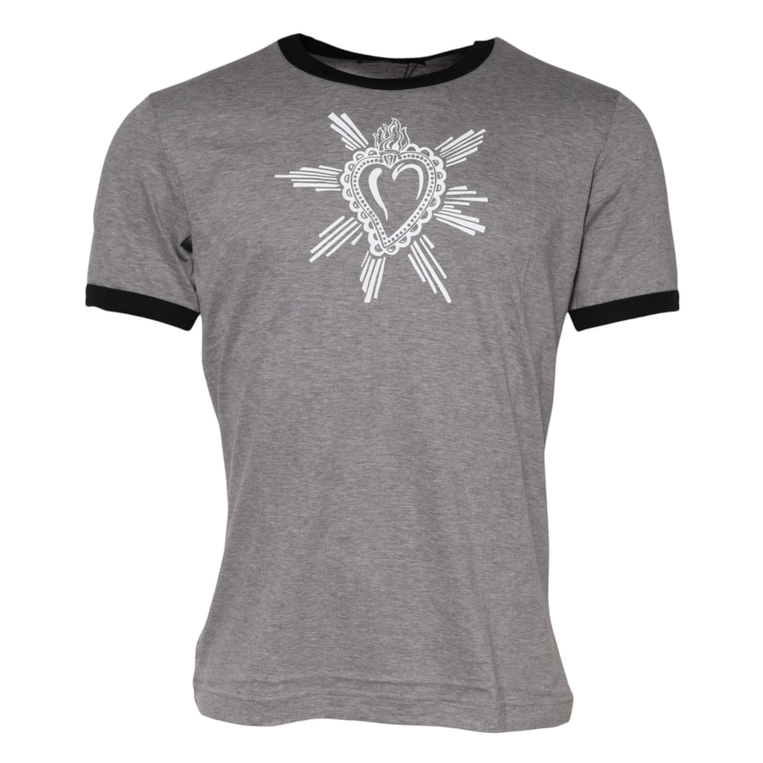 Gray Sacred Heart Cotton Crew Neck T-shirt