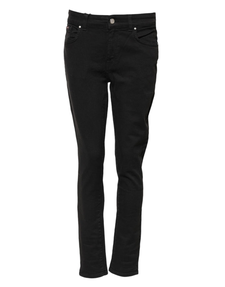Black Cotton Skinny Mid Waist Denim Jeans