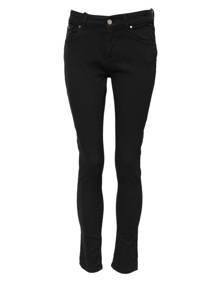 Black Cotton Skinny Mid Waist Denim Jeans