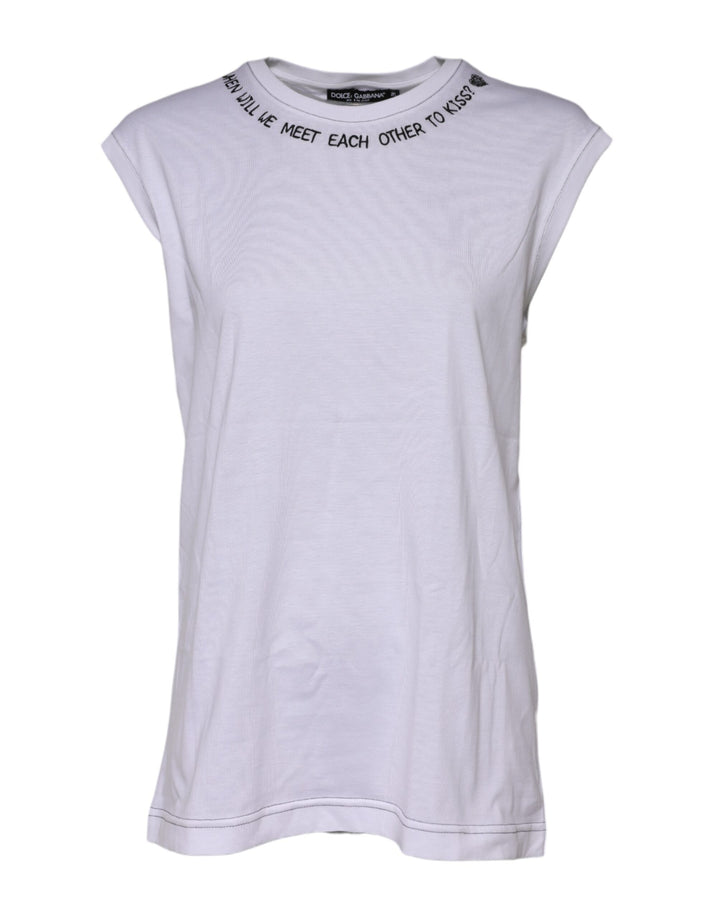 White Cotton Sleeveless Printed Tank T-shirt