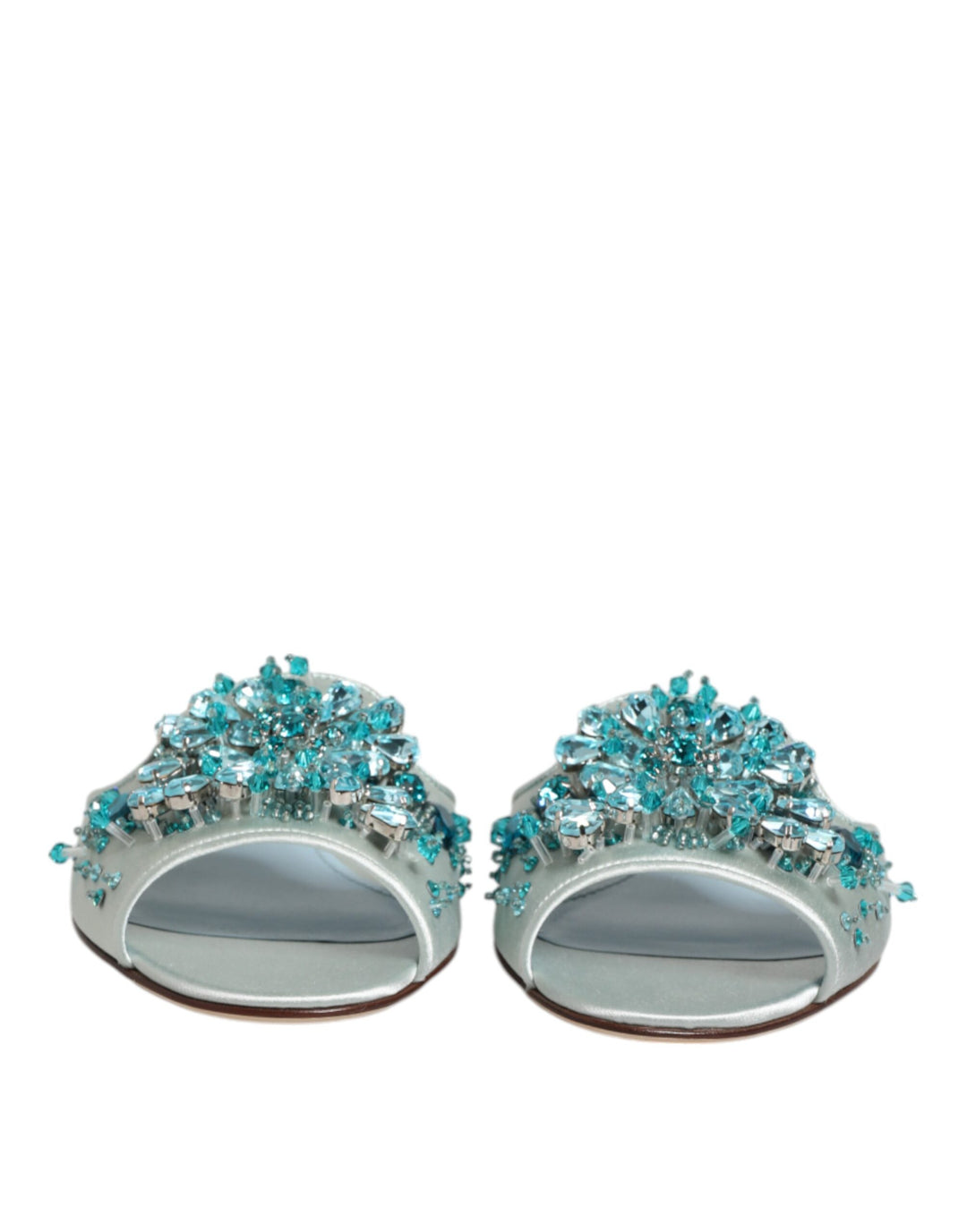 Silver Blue Leather Bead Embellish Slide Shoes
