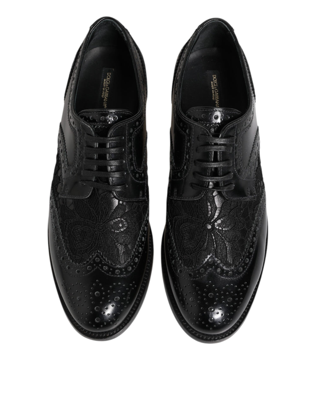 Black Leather Floral Lace Dress Formal Shoes