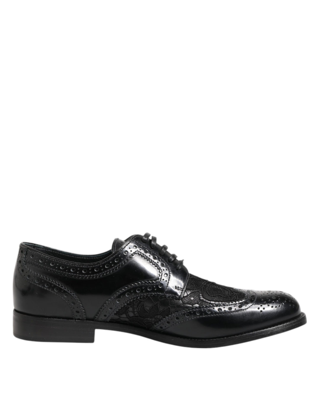 Black Leather Floral Lace Dress Formal Shoes