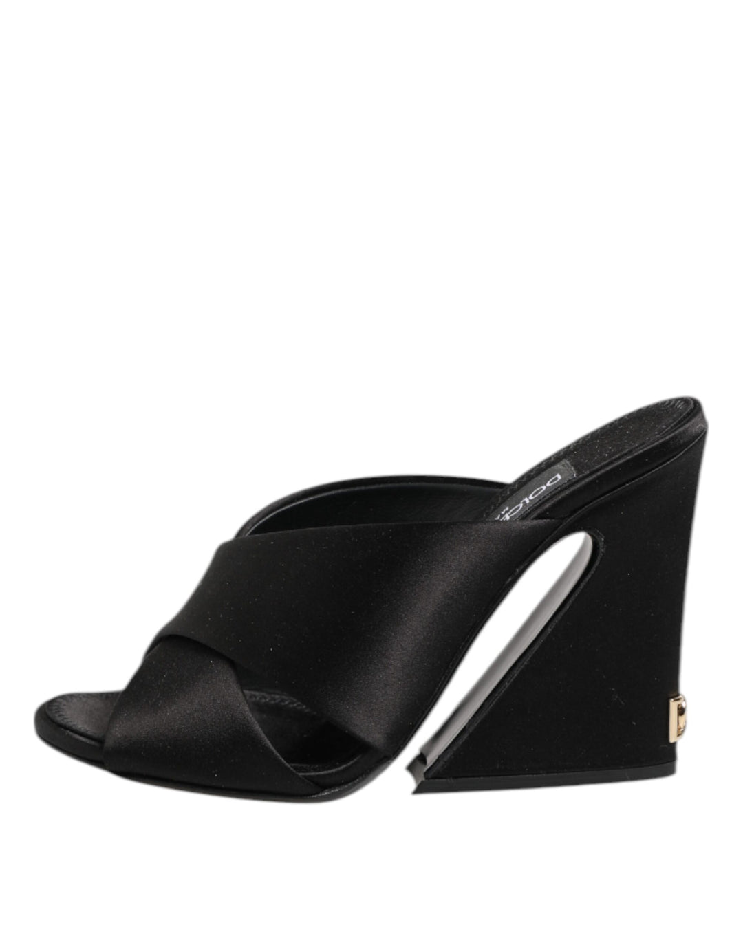 Black Logo KEIRA Satin Slides Sandals Shoes
