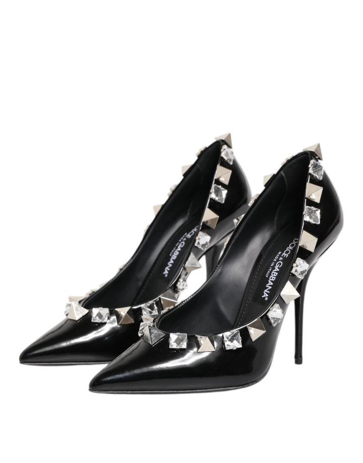 Black Crystals Studs Stiletto Pumps Shoes