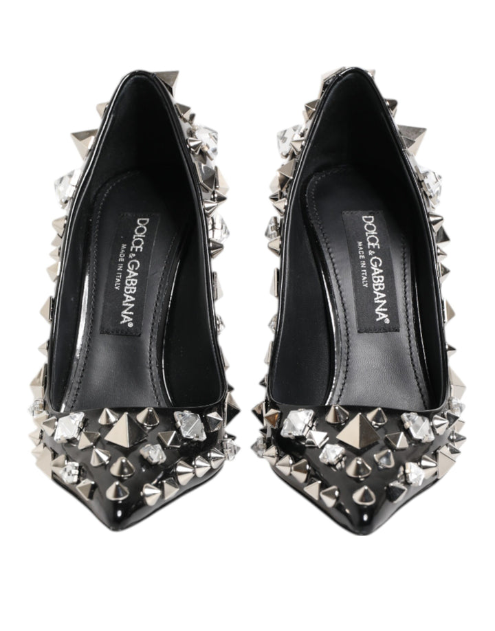 Black Crystals Studs Stiletto Pumps Shoes
