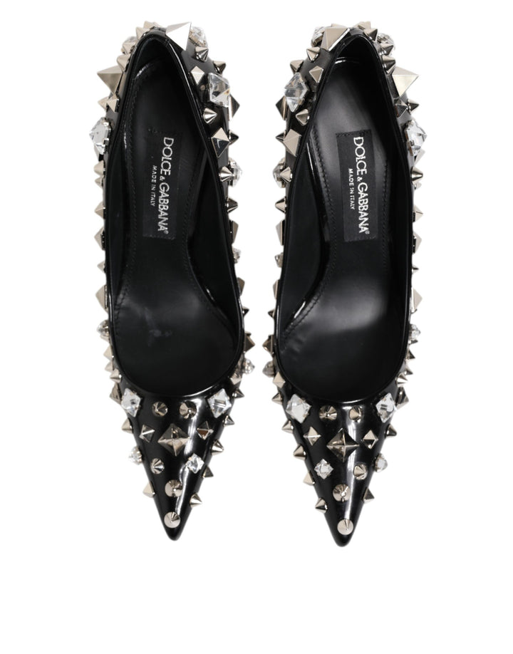 Black Crystals Studs Stiletto Pumps Shoes