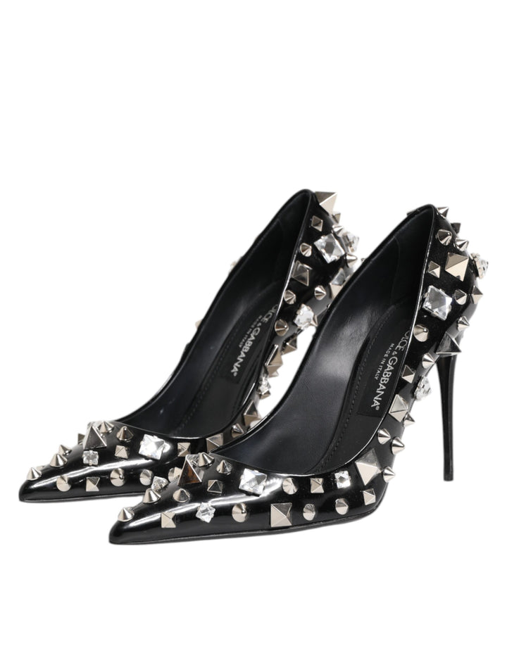 Black Crystals Studs Stiletto Pumps Shoes