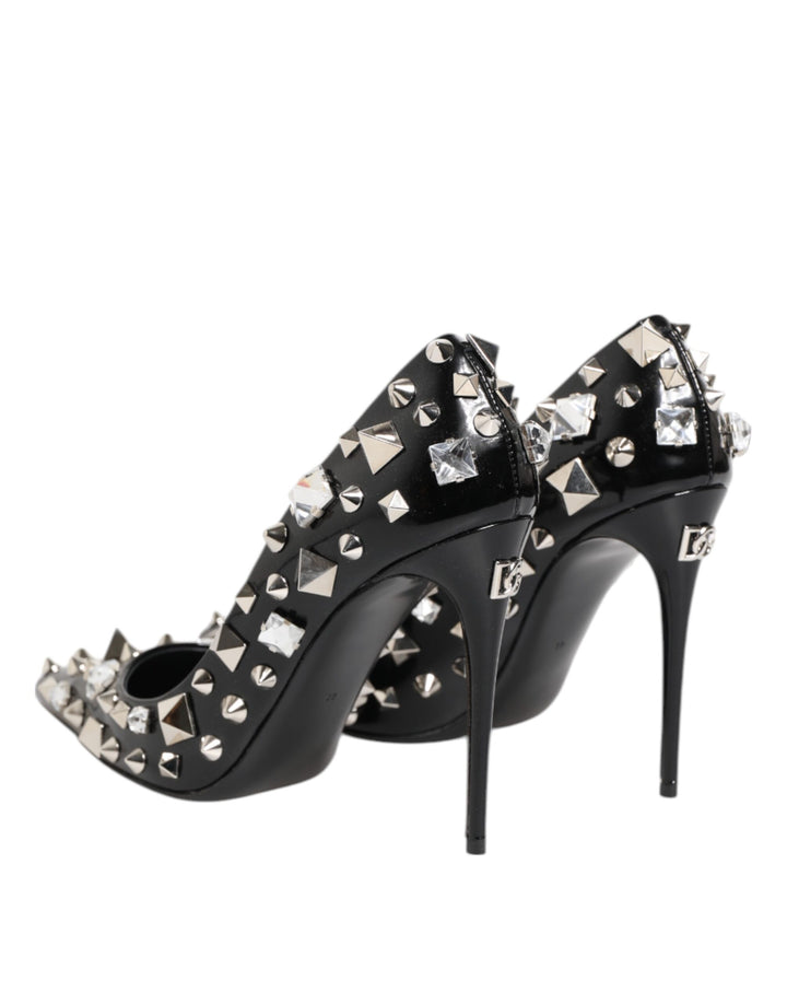 Black Crystals Studs Stiletto Pumps Shoes