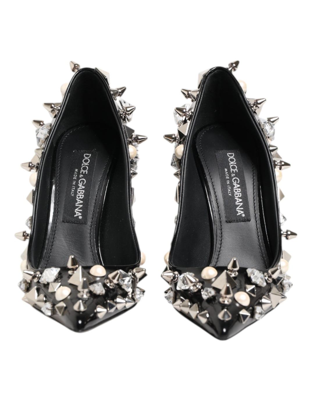 Black Crystals Studs Stiletto Pumps Shoes