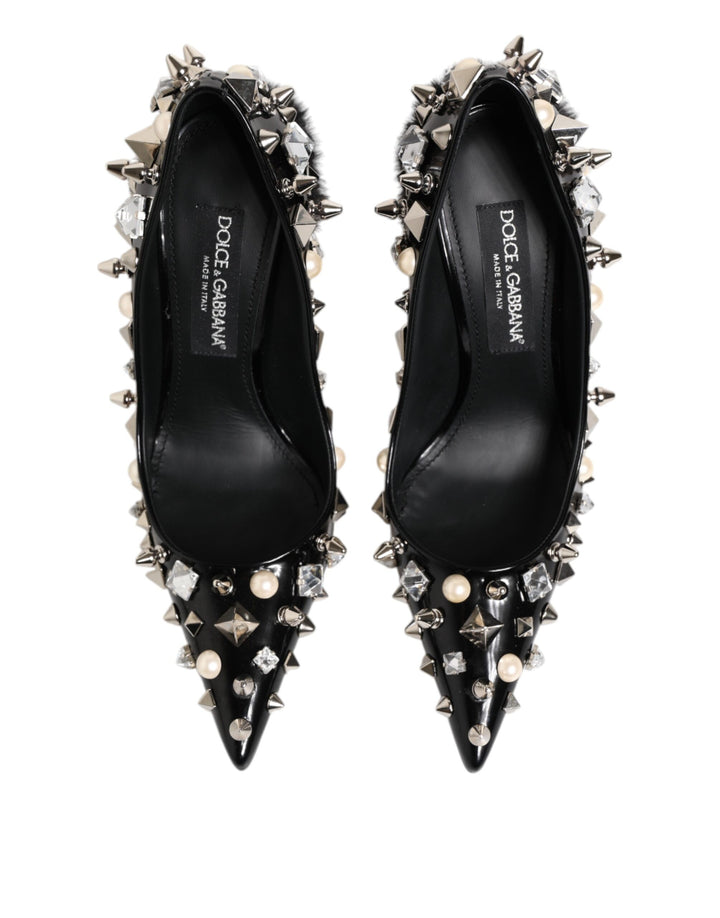 Black Crystals Studs Stiletto Pumps Shoes