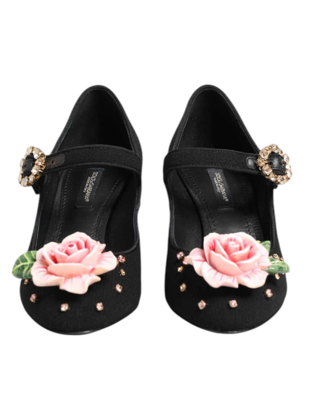 Black Flower Crystal Embellished Mary Jane Shoes