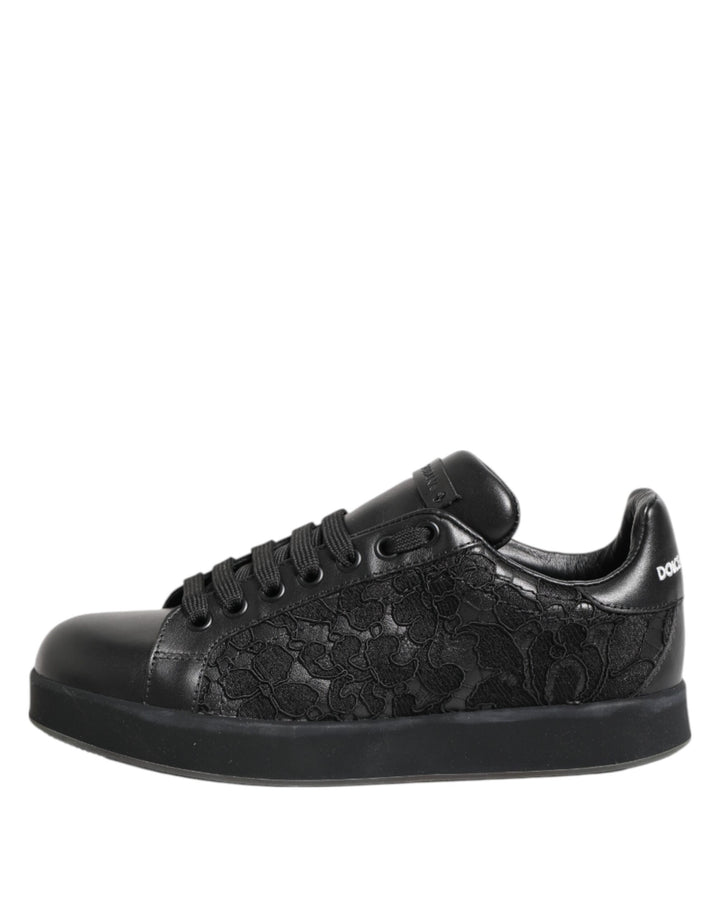 Black Floral Lace Low Top Sneakers Shoes