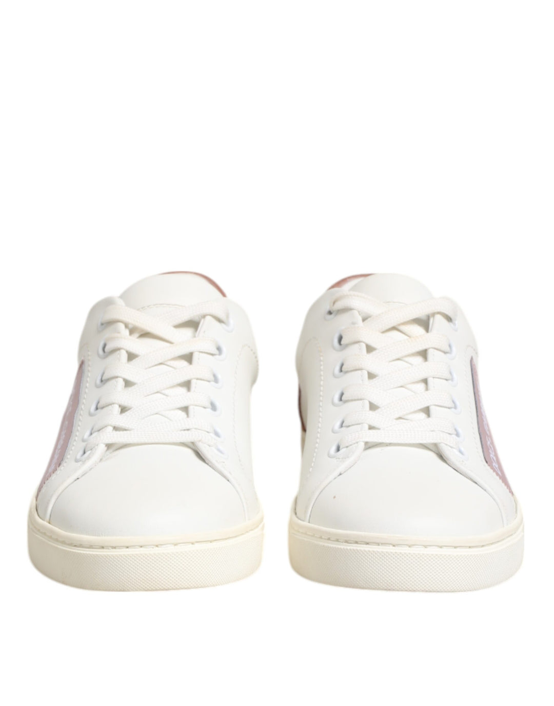White Pink Leather Low Top Sneakers Shoes