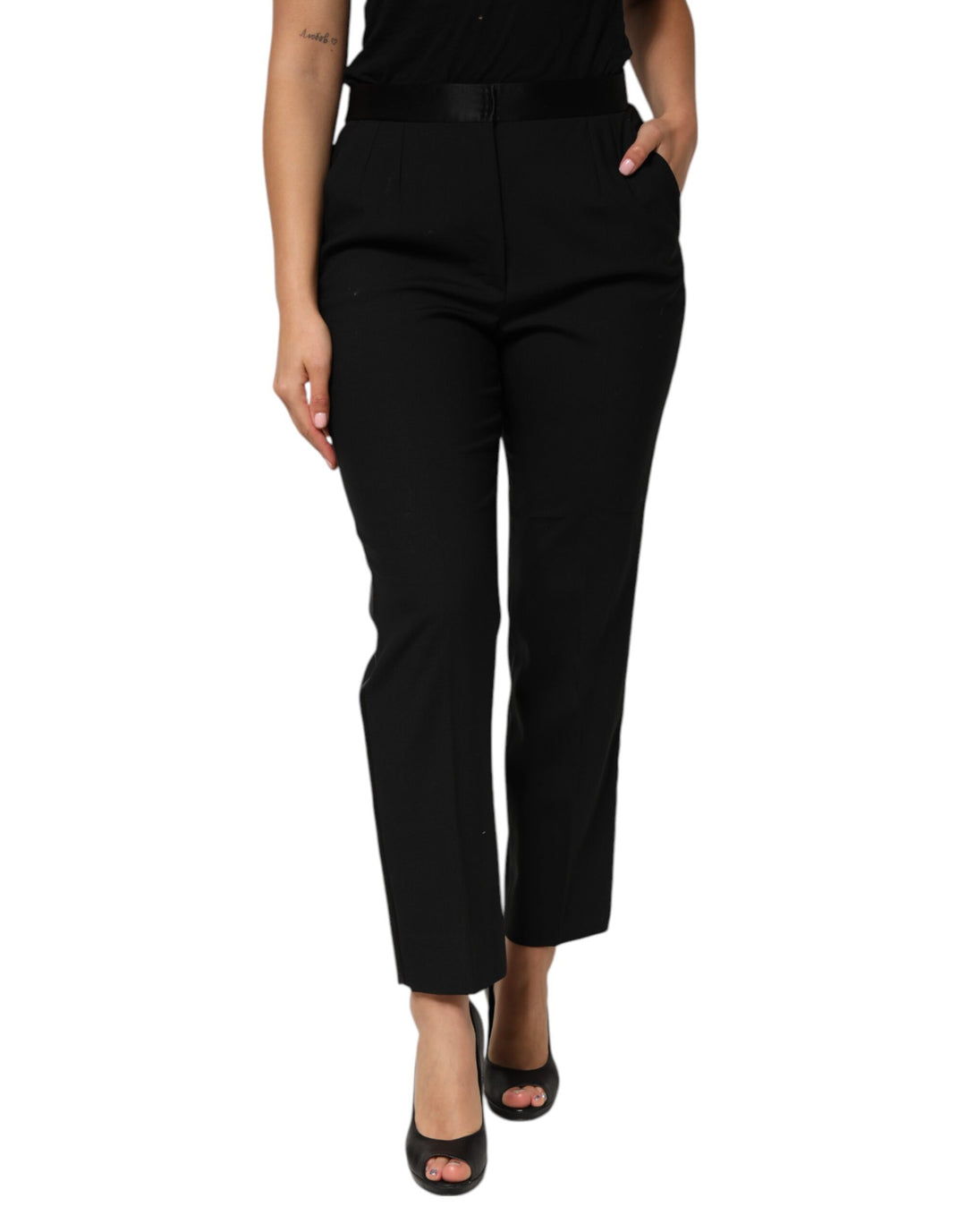 Black Wool HighWaist Tapered Trouser Pants