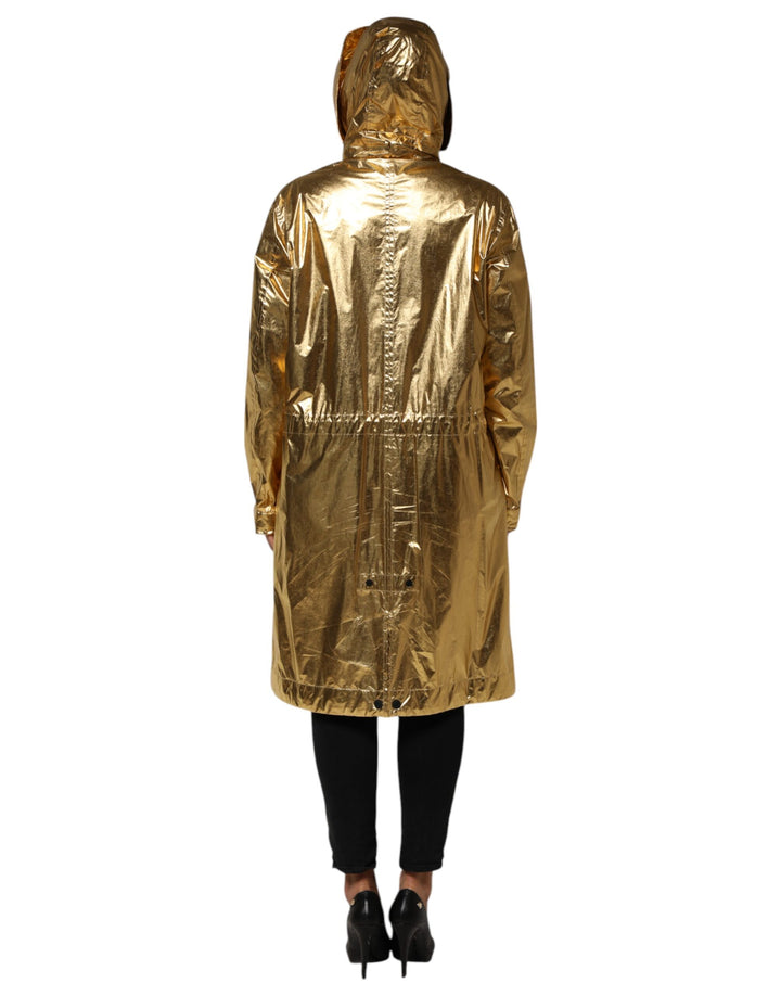 Gold Hooded Long Sleeves Trench Coat Jacket